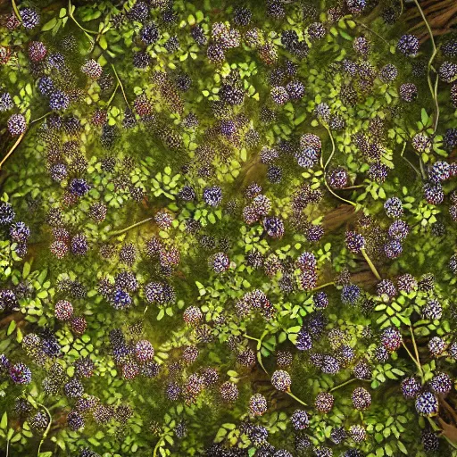 Prompt: artistic medium close-up render of blueberry bushes in a forest. Digital art. 4K. Trending on artstation. Highly detailed. Nature Artistic. Rustic. Nordic