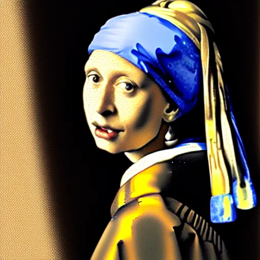 Prompt: bill gates with a pearl earring by johannes vermeer