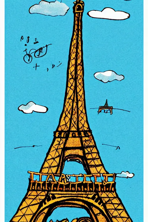 Prompt: paris eiffel tower, illustration, in the style of katinka reinke