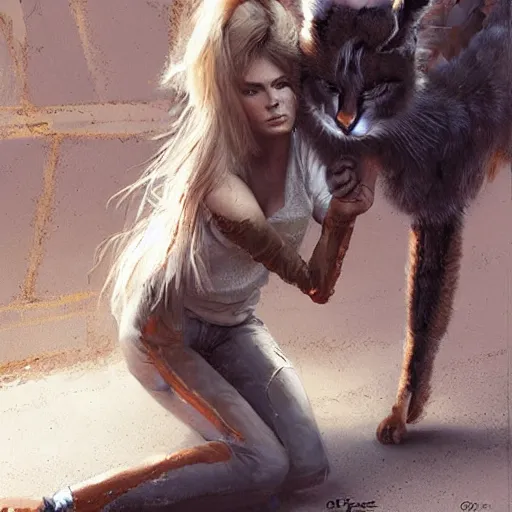 Prompt: young brigitte bardot rides a fluffy caracal in paris, hyperrealistic, detailed, art by greg rutkowski