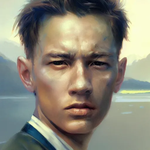 Image similar to duncan trussel closeup portrait, dramatic light, lake background, 2 0 0 mm focal length, midnight gospel, painted by stanley lau, painted by greg rutkowski, painted by stanley artgerm, digital art, trending on artstation