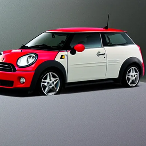 Image similar to mini cooper mixed with ferrari and mixed with toyota highlander and honda fit