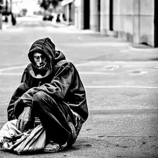 Image similar to Homeless person robbing a McDonald's, professional photography, 4K