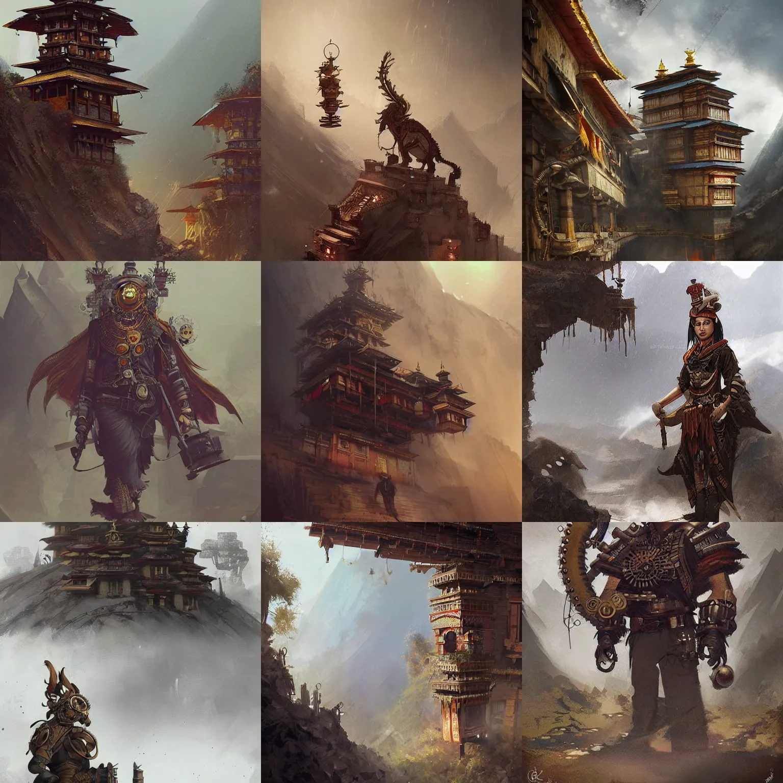 Prompt: digital art of a steampunk thimpu, bhutan, by greg rutkowski. trending on artstation, favorites on deviantart. high quality artwork, steampunk style.