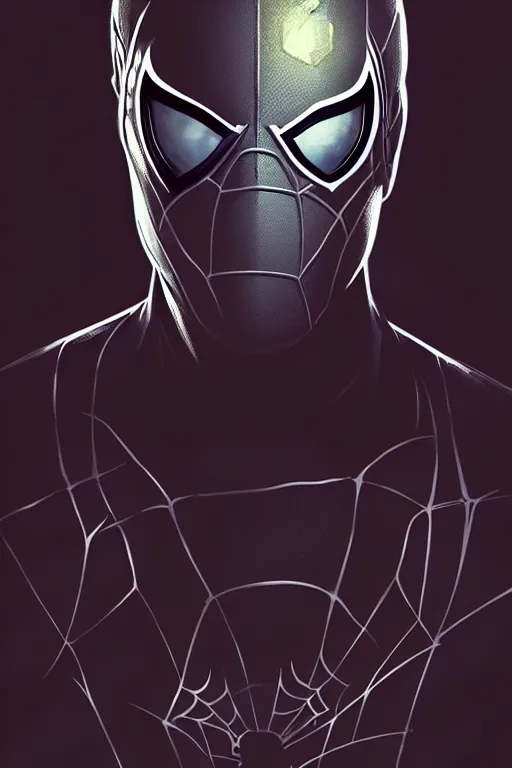 Prompt: a portrait of spider - man noir, fantasy, sharp focus, intricate, elegant, digital painting, artstation, matte, highly detailed, concept art, illustration, ambient lighting, art by ilya kuvshinov, artgerm, alphonse mucha, and greg rutkowski