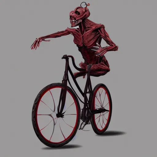 Image similar to humanoid on basic red bicycle artstation not detailed unreal