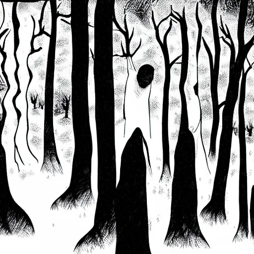 Image similar to in the style of junji ito, rafael albuquerque, shinsui ito, transparent ghost screaming, in the woods, moody lighting