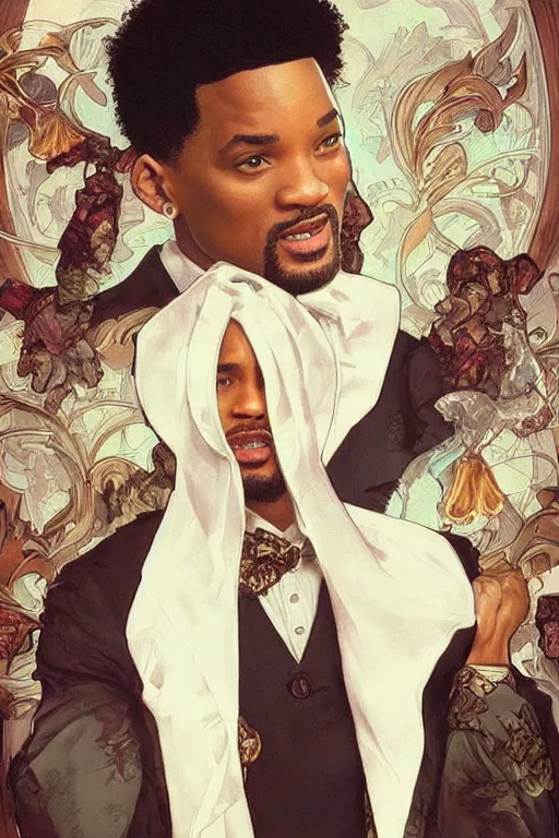 Image similar to beautiful cottagecore will smith slapping chris brown at the oscars. intricate, elegant. highly detailed, digital painting, artstation, concept art, smooth, sharp, focus, illustration. . art by artgerm and greg rutkowski and alphonse mucha