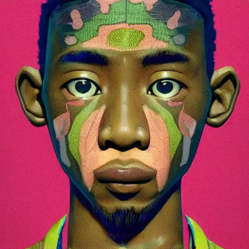 Image similar to colourful - claymation - upper half - portrait - art of a nigerian boy, concept art style by utagawa kunisada & james jean, symmetrical, intricate detail, concept art, volumetric light, global illumination, ray tracing, sharp, pinterest, behance, art station,