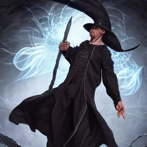 Image similar to a full body character concept art of a powerful male witch unleashing magic powers, magic powers, psychic powers, symmetrical facial features, intricate, elegant, digital painting, concept art, hyper realistic, illustration, smooth, sharp focus, finely detailed, in the style of artgerm and greg rutkowski and william adolfe bouguerea,