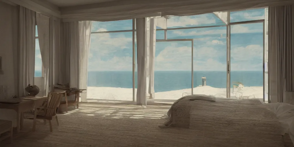Image similar to rooms by the sea by edward hooper, hyper realistic, octane rendered, 3 d