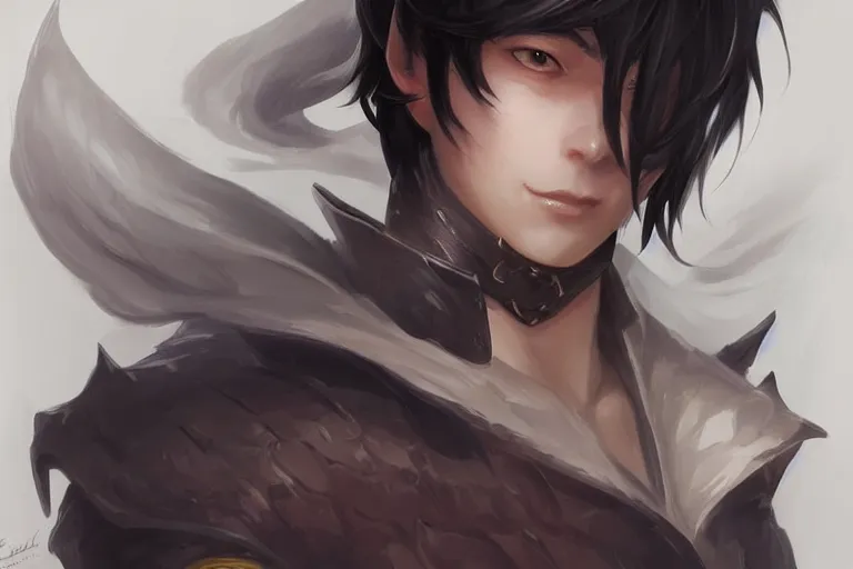 Image similar to handsome anime man with short black hair, d & d, fantasy, portrait, highly detailed, headshot, digital painting, trending on artstation, concept art, sharp focus, illustration, art by artgerm and greg rutkowski and magali villeneuve and wlop