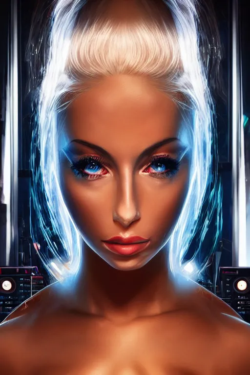 Prompt: a centered photo of the most complicated and technical dj equipment being played by isabelledeltore, powerful, cinematic, beautifully lit, by artgerm, by karol bak, 3 d, perfect face and body, trending on artstation, octane render, 8 k