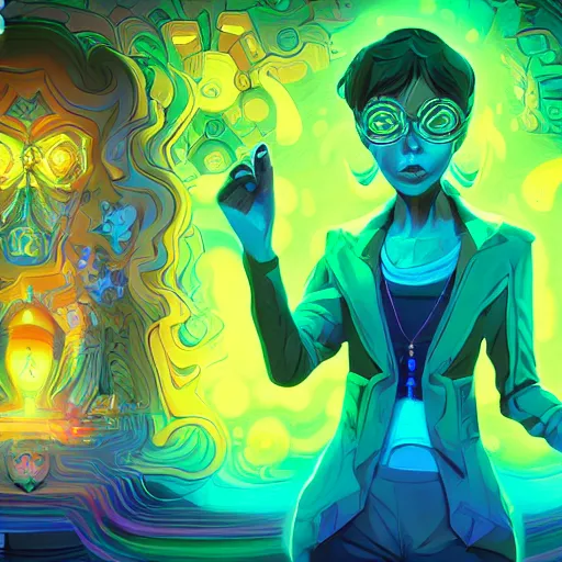 Image similar to skill magic geek inside matrix deepdream radiating a glowing aura stuff loot legends stylized digital illustration video game icon artstation lois van baarle, ilya kuvshinov, rossdraws,