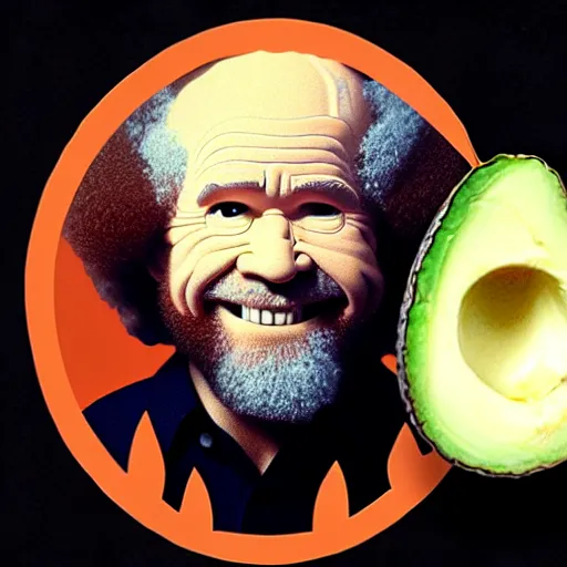 Prompt: bob ross as an embryo inside an avocado