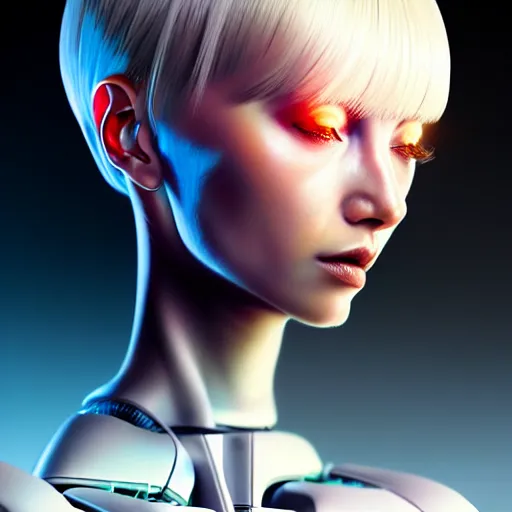 Image similar to a extremely detailed digital painting of a highly complex humanoid android woman with integrated cybernetic modifications, art by ilya kuvshinov, trending on cgsociety, computer art, ilya kuvshinov, artstation hd, artstation hq, photo realistic, hyperrealism, soft light, cinematography photo, ray tracing, unreal engine 5