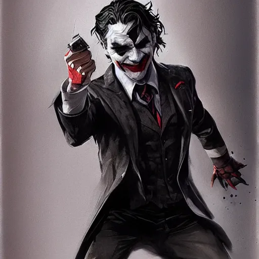 Image similar to joker sketch, full body, dynamic pose, painted by greg rutkowski