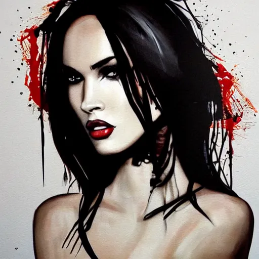 Prompt: abstract painting of megan fox | horror themed | creepy