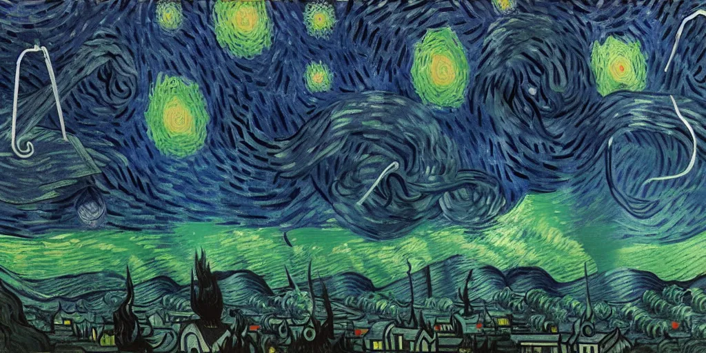 Image similar to outer space with eldritch terror in the middle of composition, cosmic horror, ultra realistic, highly detailed, HD, sharp focus, cinematic lighting, realistic, vivid colors, oil painting, non blurry, sharp, art by van Gogh