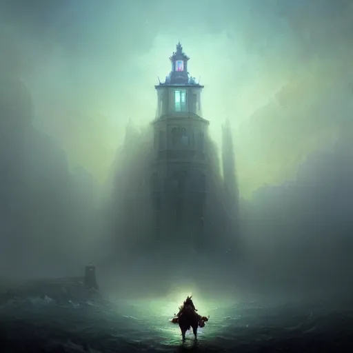 Prompt: a beautiful painting of a dark souls building by ivan aivazovsky and rhads and greg rutkowski and james gurney, in style of digital art, dark entity floating above, evil, magic, mystic, hyper detailed, sharp focus, soft light. octane render. ray tracing. trending on artstation