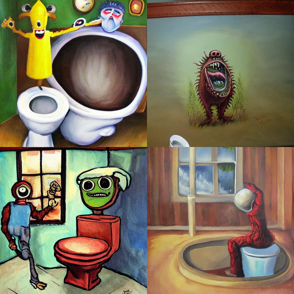 Prompt: binkley, ed painting of a monster toilet
