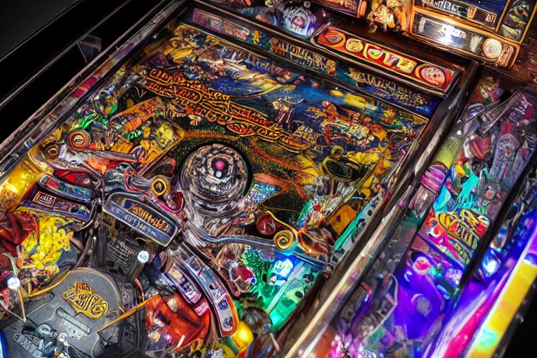 Image similar to full view of a pinball machine, cosmic horror theme, intricate, detailed, realistic, 8k photo