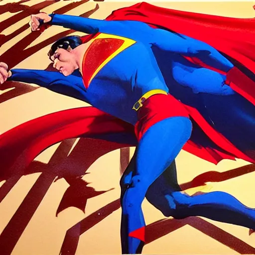 Image similar to photorealistic picture, by bob peak and alex ross, death of superman, gouache and wash paints, fine details, fine intricate, fine facial proportionate, fine body proportionate, fine fix broken line, fine fix duplicate line, smooth sharp focus, sharp focus