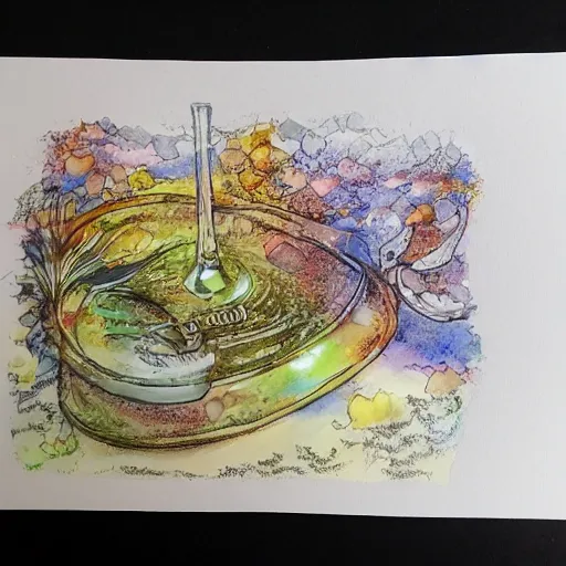 Prompt: a detailed illustration on alcohol ink on parchment