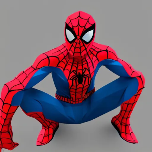 Prompt: extremely sad low poly spider-man crying in a fatal position on top of concrete