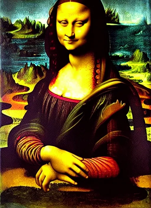 Image similar to painting on an african mermaid, art by leonardo davinci - in the style of'mona lisa'( 1 5 0 3 ), highly detailed, smooth, sharp focus, intricate, symmetry, masterpiece work of art,