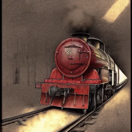 Image similar to close up of hogwarts express, pencil sketch, realistic shaded, fine details, realistic shaded lighting poster by greg rutkowski