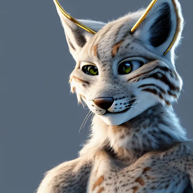 Image similar to the portrait of anthropomorphic lynx fursona, icon, logo, face only, avatar, telegram sticker, by furaffinity, anime, manga, kim jung gi, irakli nadar, intricate linework, white fur, unreal engine 5 highly rendered, global illumination, radiant light, detailed and intricate environment