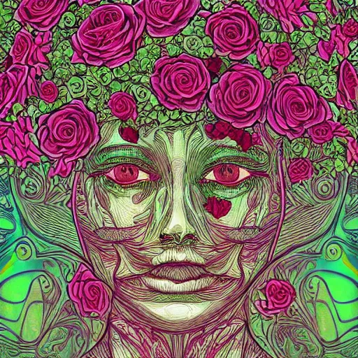 Image similar to the anatomy of a head of lettuce with roses that resemble a beautiful teen girl, an ultrafine detailed illustration by james jean, intricate linework, bright colors, final fantasy, behance contest winner, vanitas, angular, altermodern, unreal engine 5 highly rendered, global illumination, radiant light, detailed and intricate environment