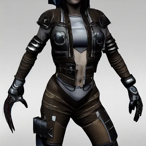 Prompt: Cyberpunk female rogue armor concept art, 4k render, digital art, soft lighting