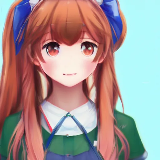 Image similar to headshot portrait of Monika from Doki Doki Literature Club, drawn by WLOP, by Avetetsuya Studios, anime manga panel, trending on artstation