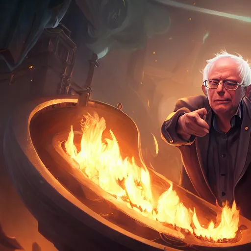 Prompt: portrait of bernie sanders burning money, league of legends amazing splashscreen artwork, splash art, natural light, elegant, photorealistic facial features, intricate, fantasy, detailed face, atmospheric lighting, anamorphic lens flare, cinematic lighting, league of legends splash art, hd wallpaper, ultra high details by greg rutkowski