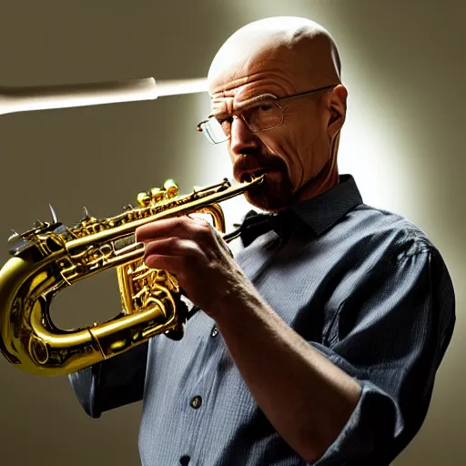 Prompt: walter white playing the saxophone, very detailed, very intricate, 8 k, dslr,