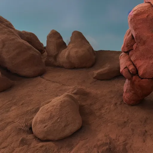 Image similar to a brown rock golem, unreal engine, path tracing