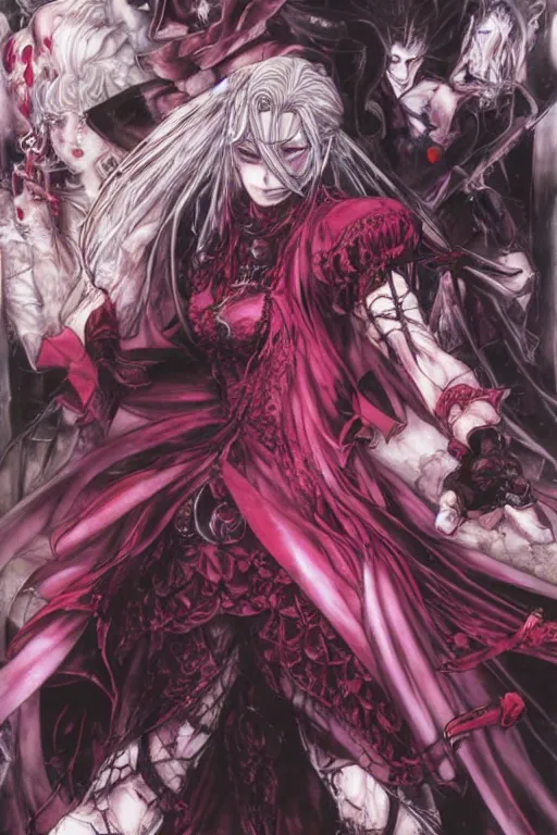 Prompt: shalltear bloodfallen by akihiko yoshida and ayami kojima