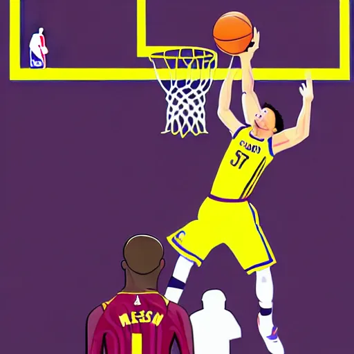 Prompt: Messi dunking on Ronaldo in the NBA, illustration,