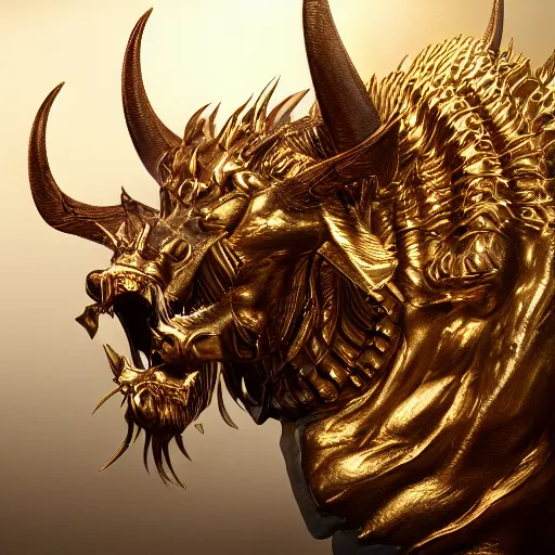 Image similar to detailed golden medalion of Behemoth, epic artwork, close up, trending on Artstation