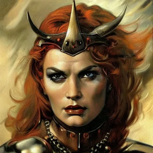 Prompt: ultra realistic portrait painting of an angry valkyrie woman, art by frank frazetta, vintage levi ’ s ad, stormy weather, dark vibes, 4 k, ultra realistic, highly detailed, epic lighting