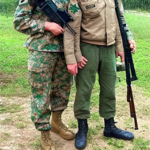 Image similar to jordan peterson holding an ak - 4 7 in military uniform, military photo, vietnam war