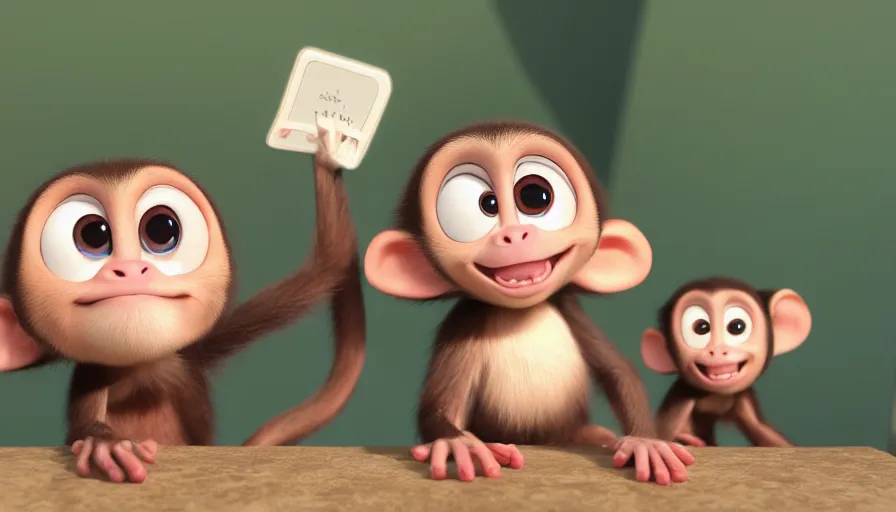 Prompt: very very very cute baby monkeys by Max Kostenko and Bobby Chiu, disney, pixar, MPC, Framestore, character design for animation, uplight, a lineup of characters, big disney eyes, symmetrical eyes, cuteness, 3d render, octane rendered, rendered by maya and houdini, highly detailed, unreal engine, Trending on Artstation, octane render, 4k, 8k, HD