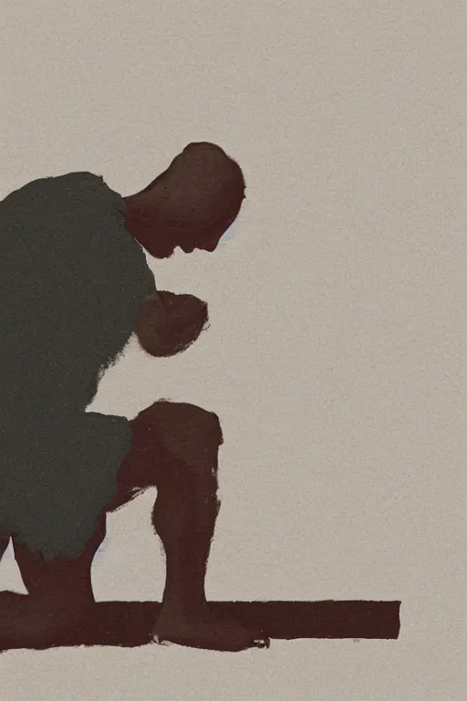 Image similar to man kneeling on the ground in front of a wooden cross, 1960’s minimalist advertising illustration, painterly, expressive brush strokes