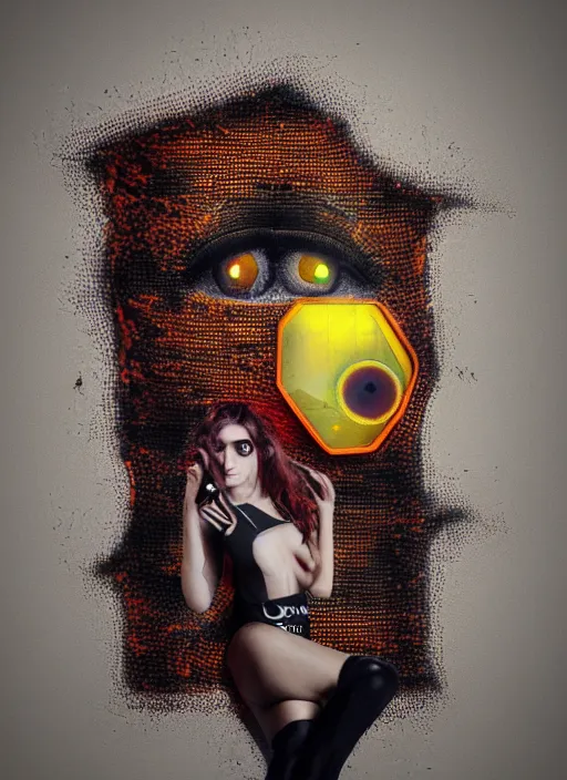 Prompt: a woman with insect eyes is pictured on the wall, glitch art, octane render, trending on artstation, gritty, nekro, vito acconci