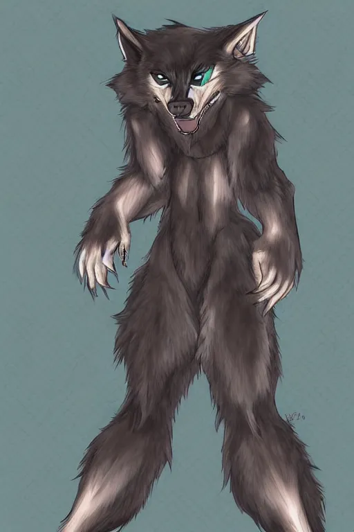 Prompt: a werewolf, fursona!!!!, by kawacy, trending on furaffinity, full body, furry art