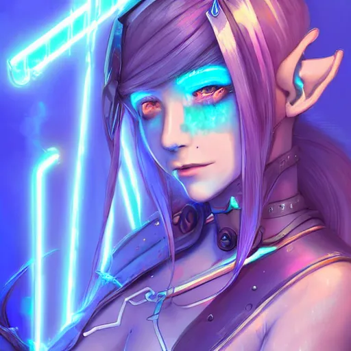 Image similar to art championship winner trending on artstation portrait of a goddess elven mecha warrior princess, head and shoulders, blue hair, matte print, pastel neon, cinematic highlights, lighting, digital art, cute freckles, digital painting, fan art, elegant, pixiv, by Ilya Kuvshinov, daily deviation, IAMAG, illustration collection aaaa updated watched premiere edition commission ✨✨✨ whilst watching fabulous artwork \ exactly your latest completed artwork discusses upon featured announces recommend achievement