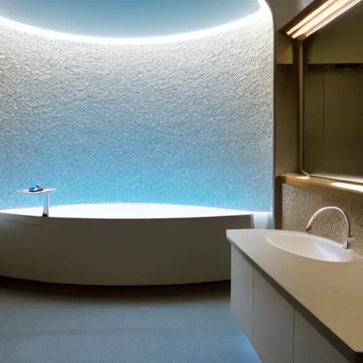 Prompt: curvilinear futuristic bathroom With swimming pool.