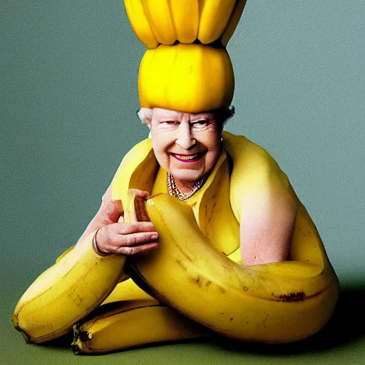 Image similar to queen banana elizabeth as a banana, she is a big ripe banana.